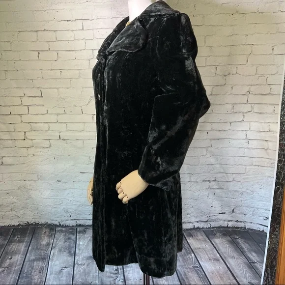 Antique Vintage Edwardian Victorian Black Velvet Opera Swing Coat Jacket - Picture 3 of 12